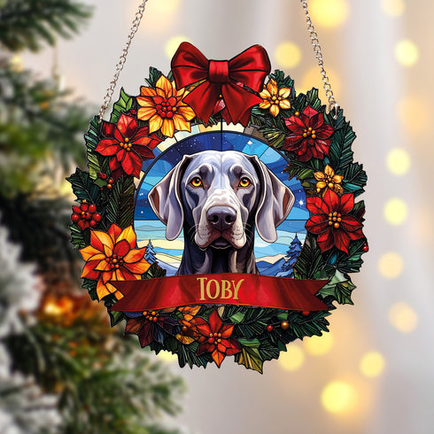 Weimaraner Christmas Wreath Suncatcher
